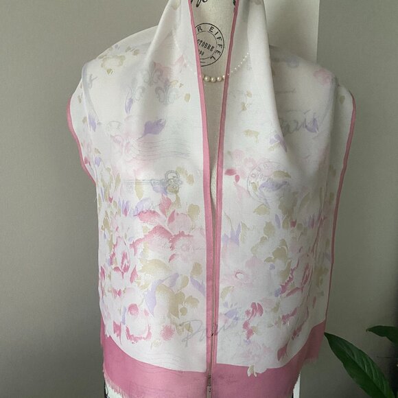Vintage Pink & White Floral Scarf - Picture 1 of 6